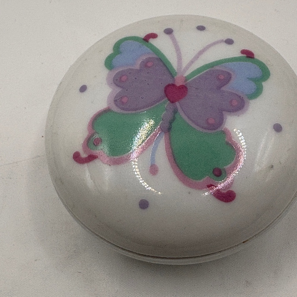 1989 Lillian Vernon Pastel Butterfly Round Porcelain Trinket Box